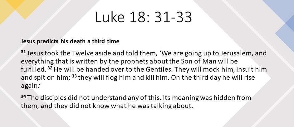 Luke 18 31-33  Jesus predicts 